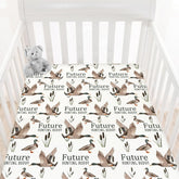 HawSkgFub Future Duck Hunting Buddy crib sheet, 52x28, with snug elastic fit.