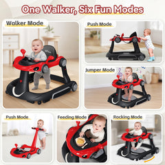 HAWEEK Baby Walker with Wheels red canopy open showcases sun protection outdoors