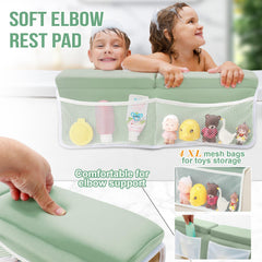Haxmuti elbow rest with mesh pockets keeps toys within easy reach.