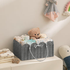 HBlife diaper caddy leather handle design emphasizes portable, grab-and-go use.