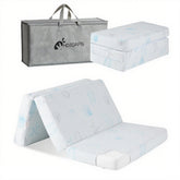 HDJOAPS Pack and Play Mattress folded in travel bag for on-the-go naps.
