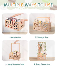 HDUYFYD wooden baby crate back view displays sturdy construction and generous storage