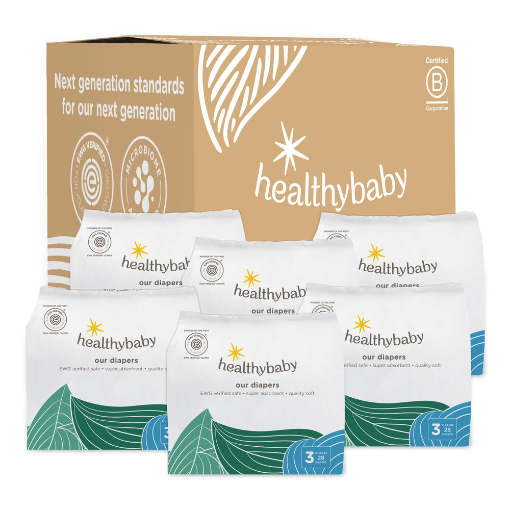 Healthybaby Our Diapers packaging highlights size 3 compatibility