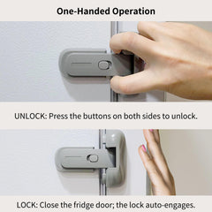 Heart of Tafiti fridge lock being installed with strong adhesive tape and no tools