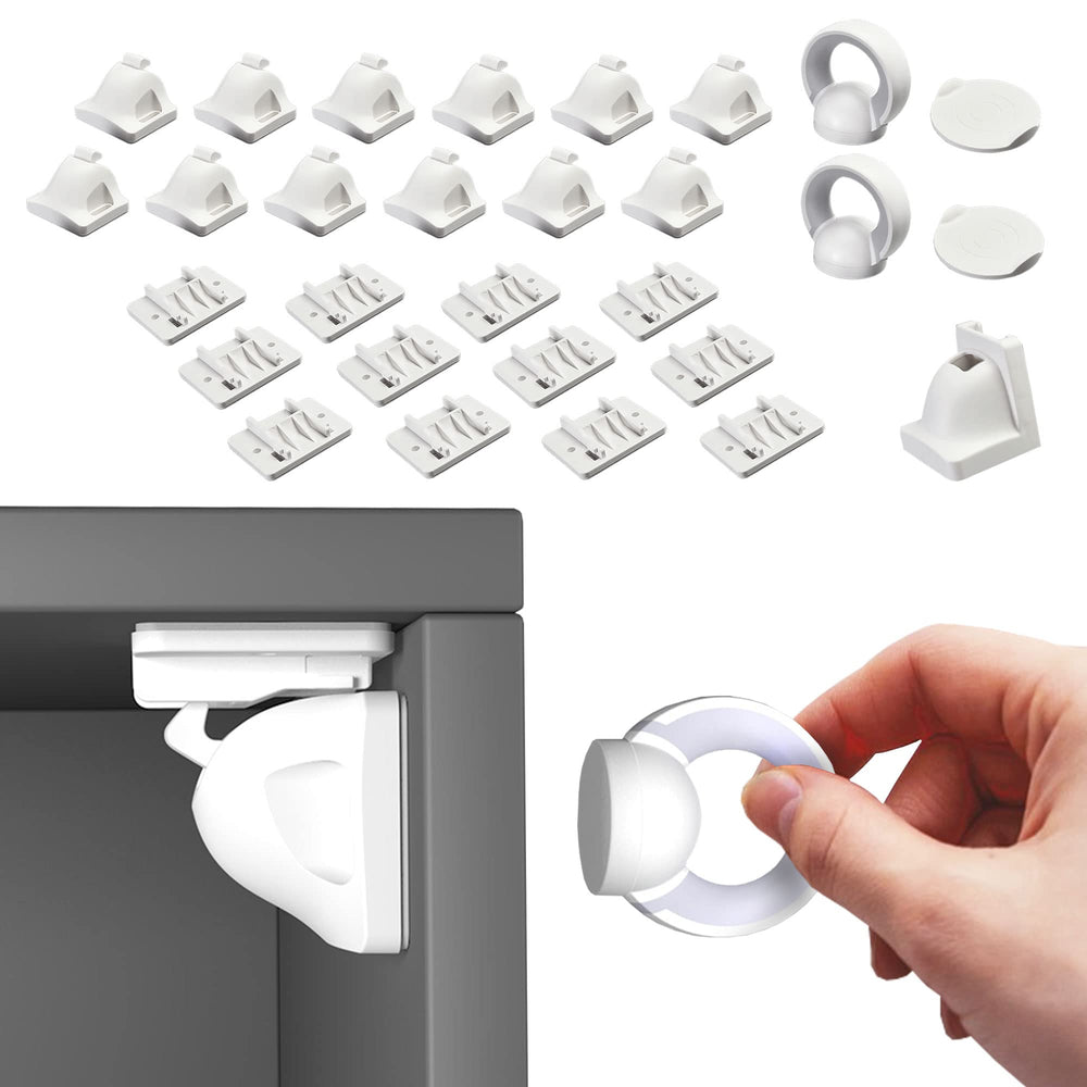 Heart of Tafiti magnetic locks 12-pack closeup, showcasing secure cabinet protection for children.