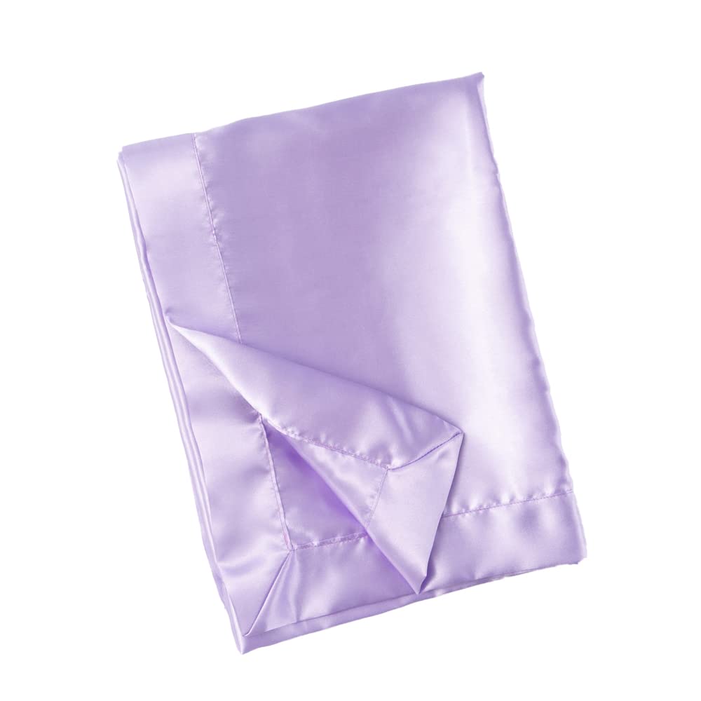 Heavens Cuddles double-sided satin blanket in lavender folded for snuggle-time.