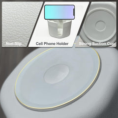 Heavyrain bedside setup shows secure cup holder preventing spills while reading.