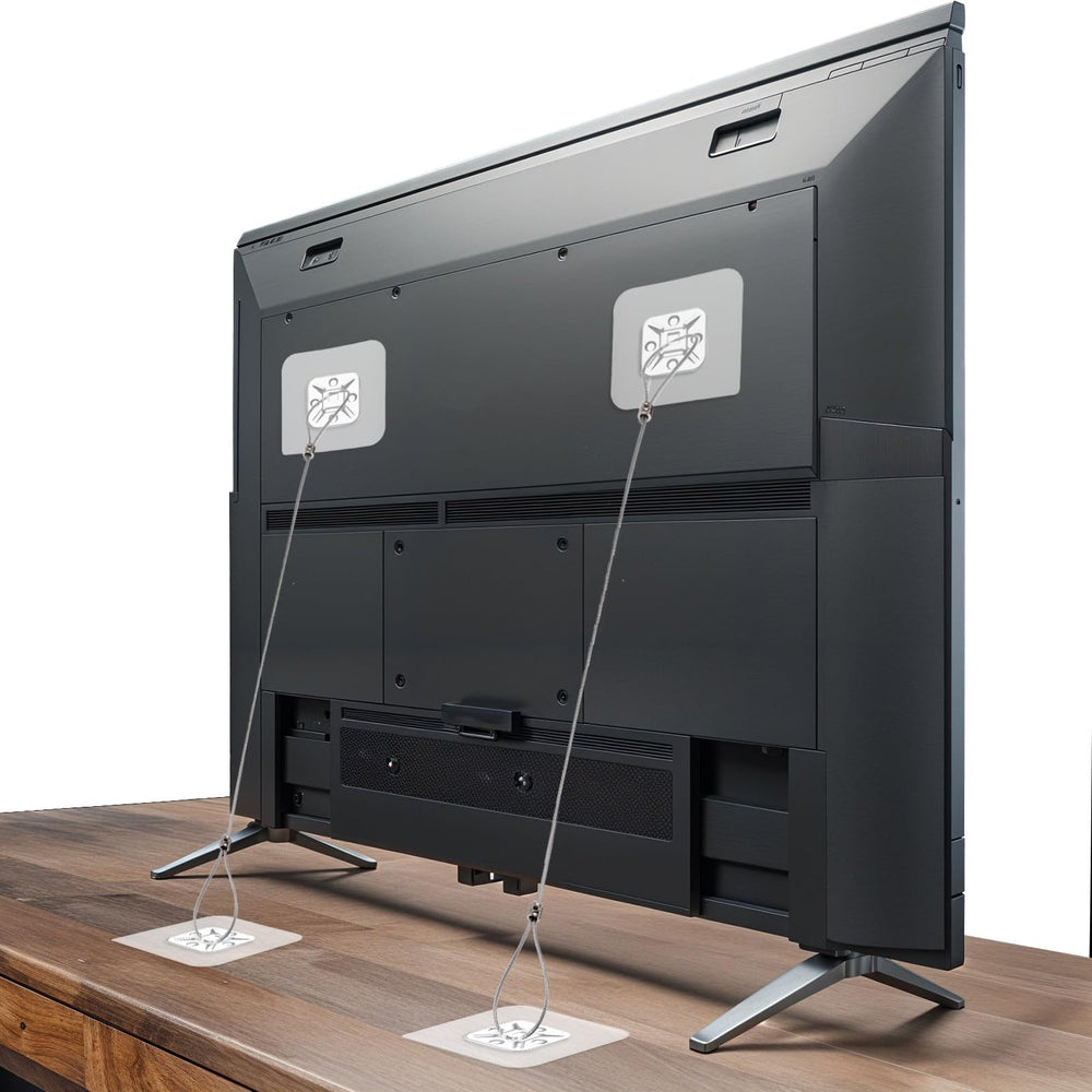 Heclia adjustable TV safety strap assembly secures flat-screen TVs to reduce tipping risks.