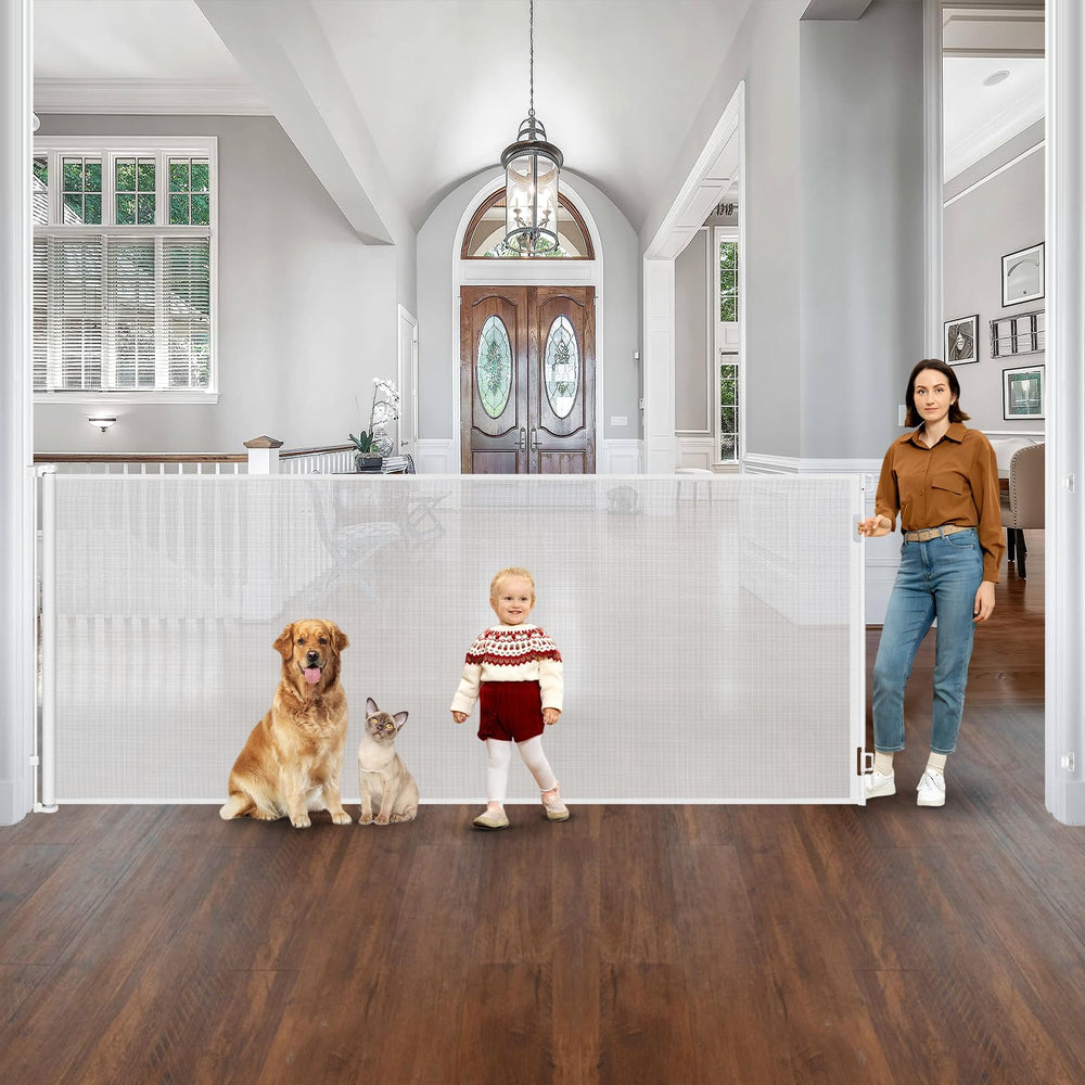 HEELALBABY 48in tall 145in wide gate extended blocks pets and toddlers at doorways.