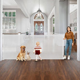 HEELALBABY 48in tall 145in wide gate extended blocks pets and toddlers at doorways.