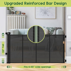 HEELALBABY reinforced gate closed in doorway provides child and pet barrier