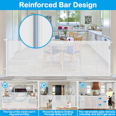 HEELALBABY retractable mesh gate showcases a compact, space-saving design for easy storage.