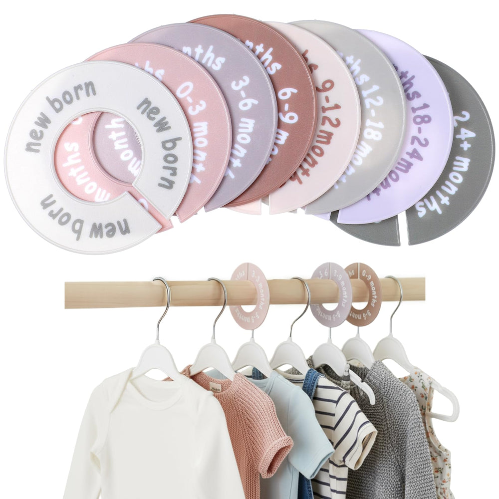 HekouJiub round baby closet divider 8-pack with clear size labels for quick sorting