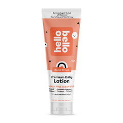 Hello Bello Premium Baby Lotion with Sweet Cream scent on baby's skin for bedtime routine