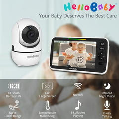 HelloBaby 30h battery life ensures worry-free overnight monitoring for weary parents.
