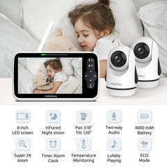 HelloBaby HB6351Plus dual cameras provide multi-angle monitoring for peace of mind.
