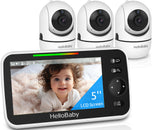 HelloBaby HB6550 three-camera display enables multi-room monitoring with clear, real-time visibility