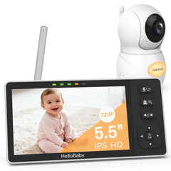 HelloBaby monitor front view highlighting secure 2.4GHz connection for stable video.
