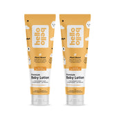 Hello Bello baby lotion bottle with vanilla apricot scent delivering gentle hydration.
