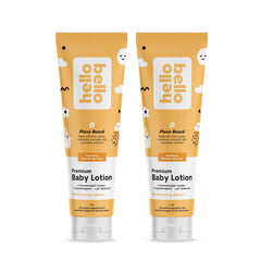 Hello Bello baby lotion bottle with vanilla apricot scent delivering gentle hydration.