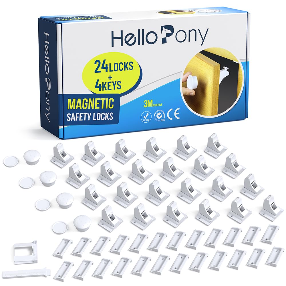 HELLOPONY upgraded magnetic cabinet locks 24 locks secure storage and child-proof spaces.