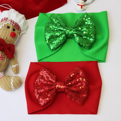 HELKAKA baby girl bow headband with festive red-green sequins for outfits