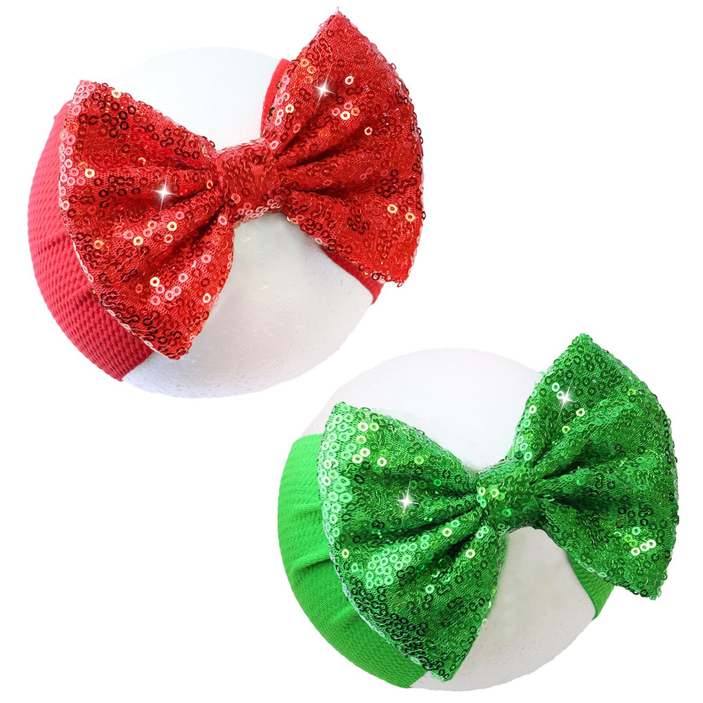 HELKAKA Christmas sequin bow headband frontline view for festive photos