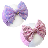 HELYKAKA hairband sequin bow purple, soft elastic for comfy daily wear