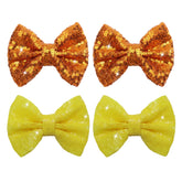 HELYKAKA Halloween orange sequin bow front view clip for secure all-day wear.