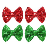 HELYKAKA Christmas bow in green sequins on an alligator clip for festive styling