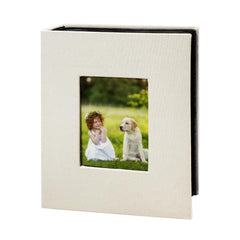 HenPisen photo album with front window displaying a memory in beige cover