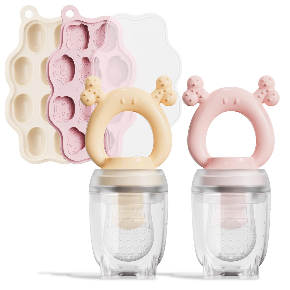 HEOMOONE 2-pack baby feeder set in nude and pink for safe feeding.