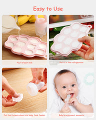 HEOMOONE feeder handle close-up shows one-piece silicone design reducing choking risk.