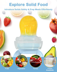 HEOMOONE baby feeder in use, demonstrating self-feeding hold.
