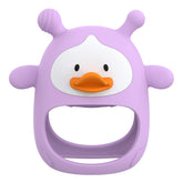 HEOMOONE Never Drop teether worn on baby's wrist for hands-free soothing during teething.