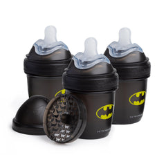 Herobility Batman bottle pour shows the double anti-colic system for smoother feeding.