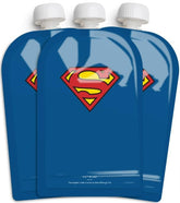 Herobility DC Comics food pouch 180ml front view demonstrating leak-free, reusable design for snacks.
