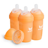 Herobility double anti-colic bottles peach front view shows an easy-to-hold design for quick feeding.