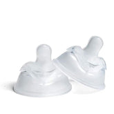 Herobility double anti-colic nipples closeup showing air-valve design for calmer feeds.