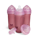 Herobility glass baby bottle rose 11oz with silicone coating for a secure grip during feeding