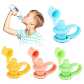 Heureuse water bottle spout adapter shown in spillproof travel use.