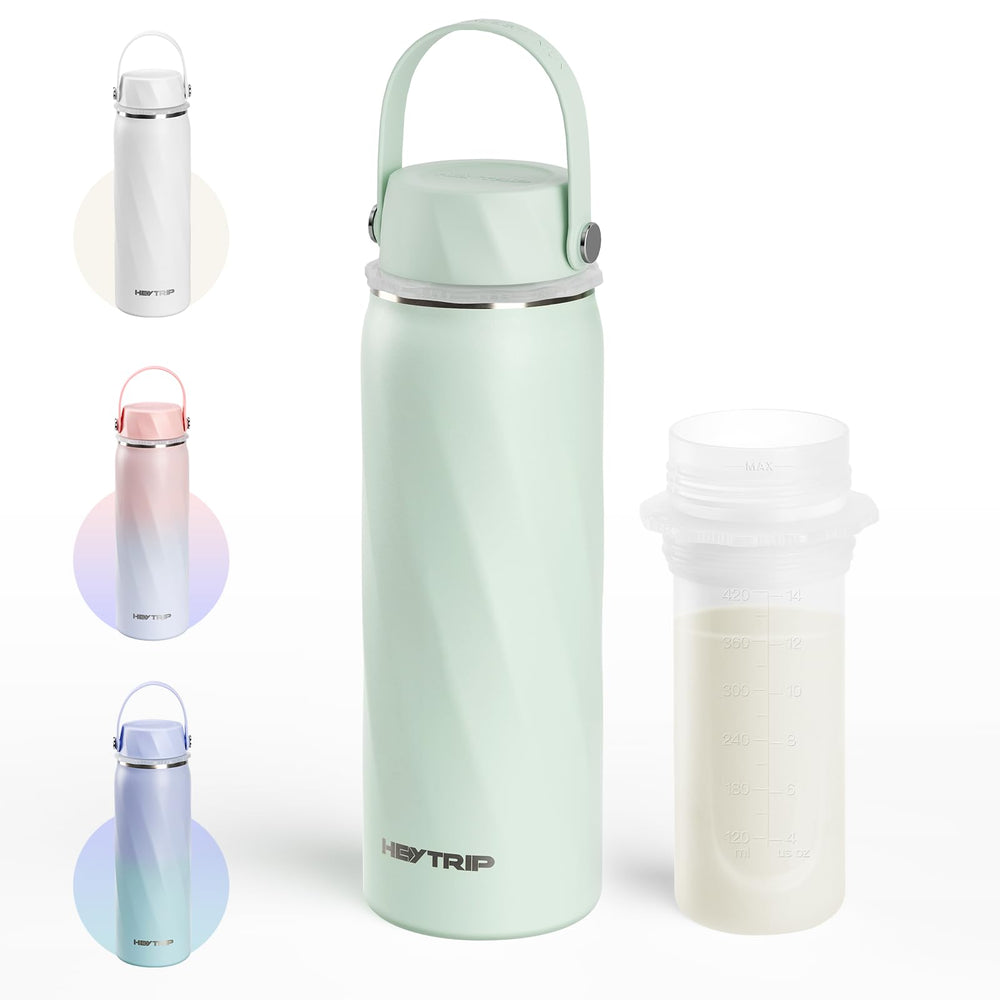 HEYTRIP breastmilk cooler bottle green front view for travel-ready feeding