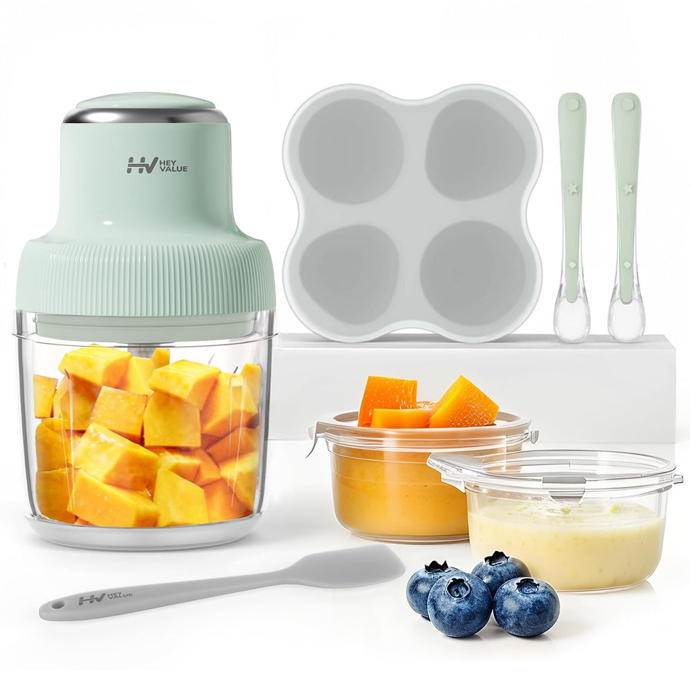 HEYVALUE Baby Food Maker front view in green for quick, all-in-one meal prep.