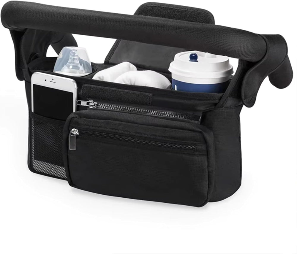 HFLYJPYW universal stroller organizer main compartments for quick access.