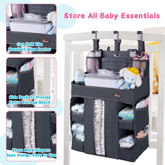 HHZ XL hanging diaper caddy showing eight shelves for easy organization.