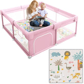 Hiaksedt Baby Playpen pink front view shows a spacious, safe play area for infants.
