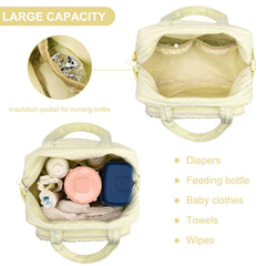hibear yellow diaper bag open view emphasizes thermal insulated bottle compartments
