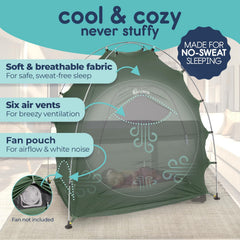 hiccapop Daydreamer six-air-vents improve airflow around the sleeping baby.