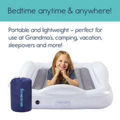 hiccapop travel bed folds into a compact carry bag for easy trips.