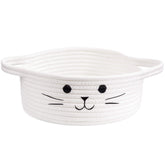 HiChen cat-face design small woven basket for toy storage in living room.